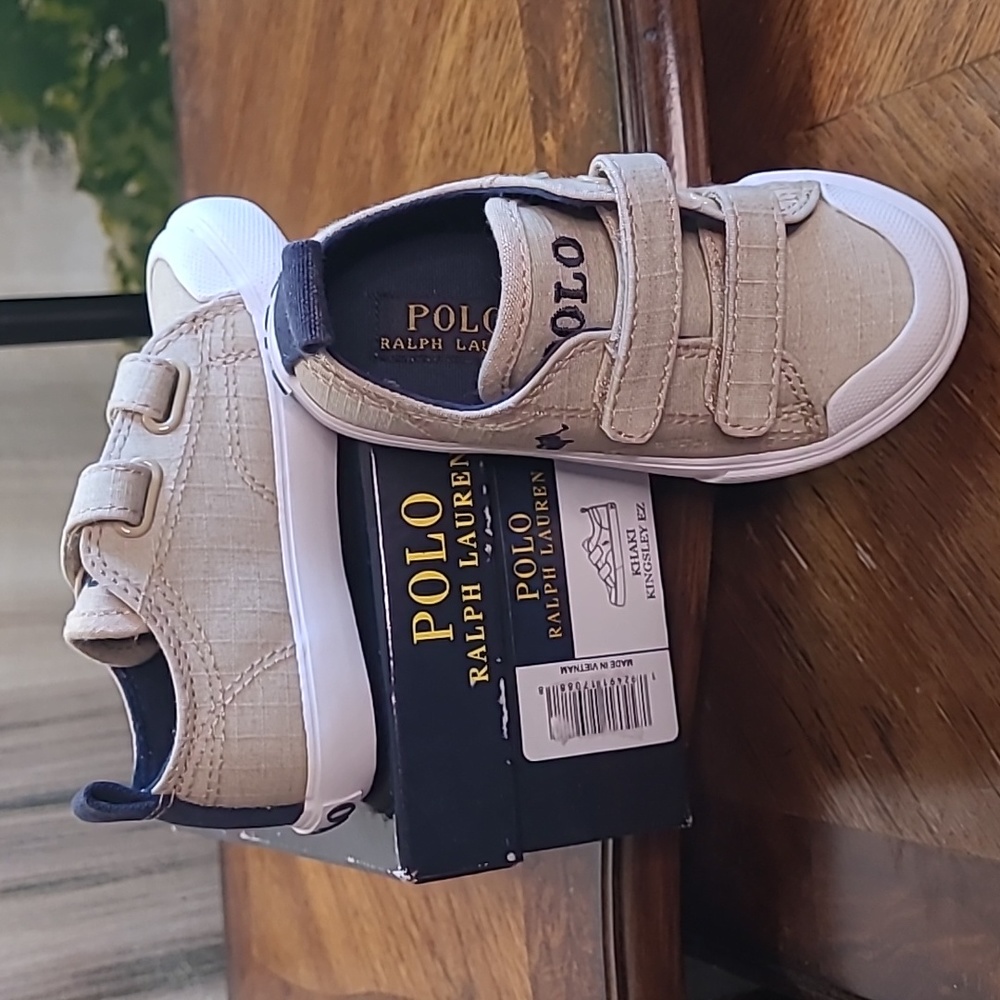 New in box! Polo Ralph Lauren Khaki Kingsley Boys baby size 6 Sneaker shoes